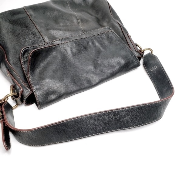 Etienne Aigner Black Leather Fold Top Shoulder Purse - Picture 5 of 8